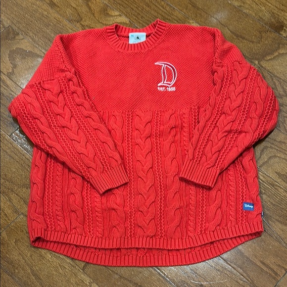 Disney Sweaters - Disney 2023 Holiday Red Cable Knit Sweater Spirit Jersey with Disneyland Logo